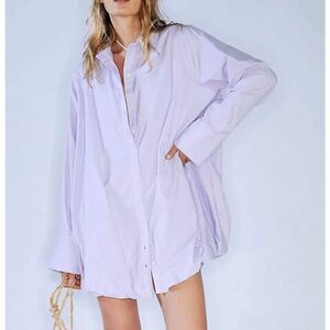 Free People Oversized Dropped Shoulders Lavender Nova Boho Shirtdress Women's S